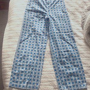 Wild Fable Blue White Flower Wide Leg Pants